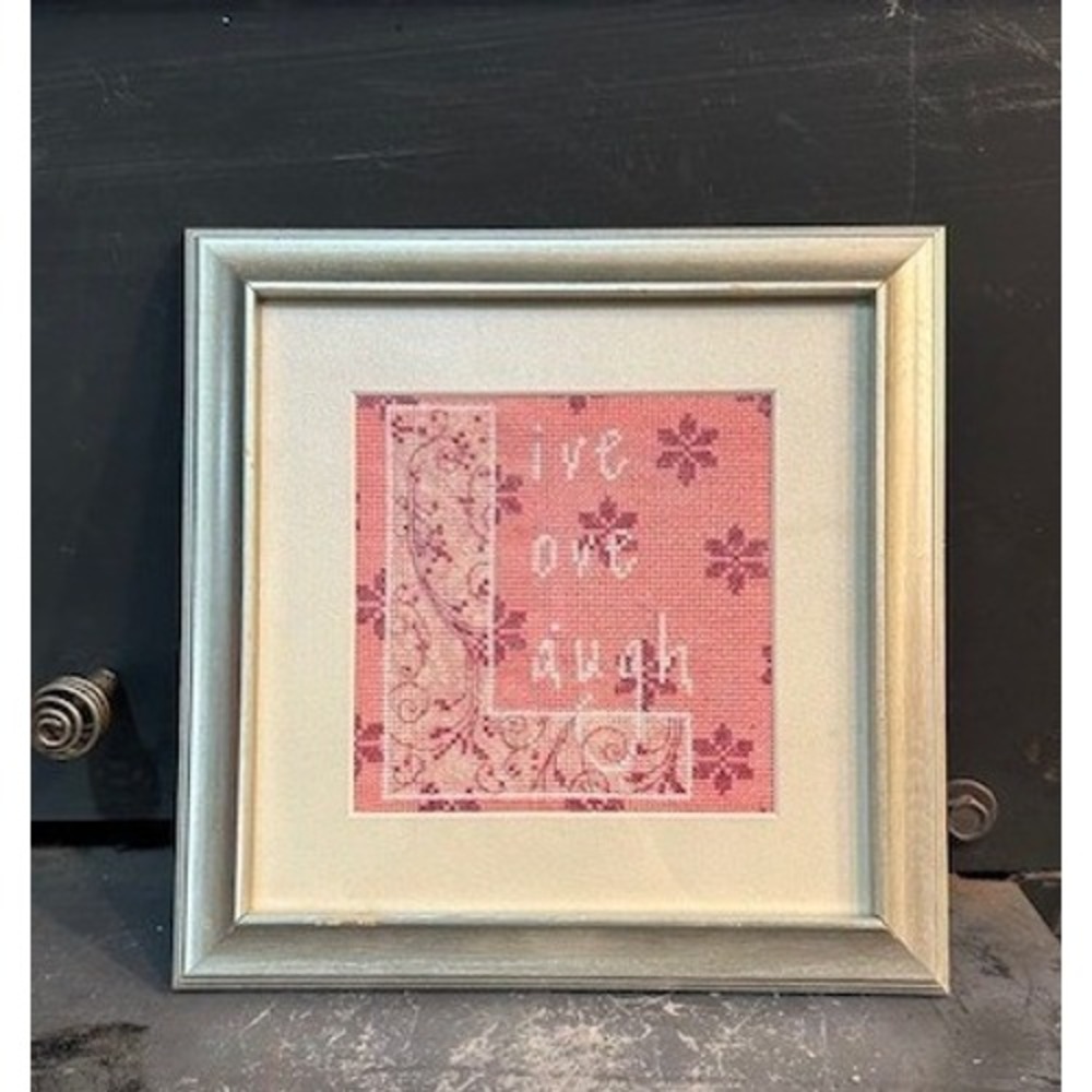 Live Love Laugh‎ Framed Cross Stitch Pink White Floral Wall Decor Silver Frame